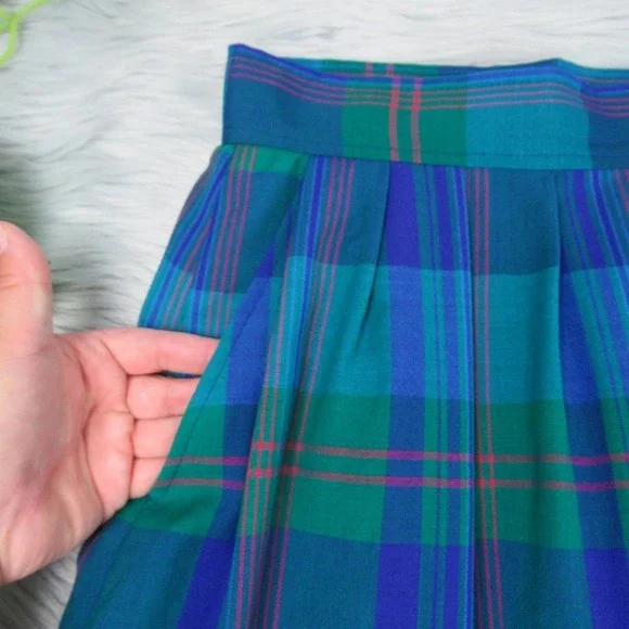 Vintage Miss Pendleton Blue Plaid Pleated Midi Skirt Virgin Wool Women’s XS - Picture 7 of 14